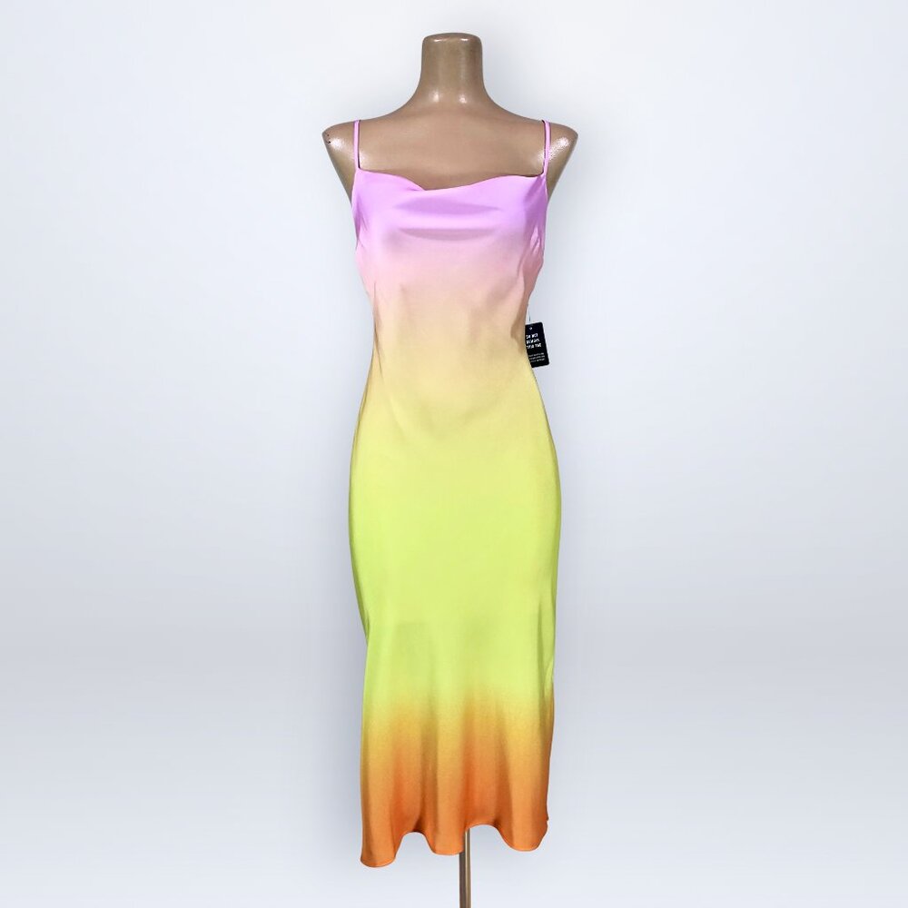 Express 2021 Rainbow Ombre Satin Bias Slip Dress NWT